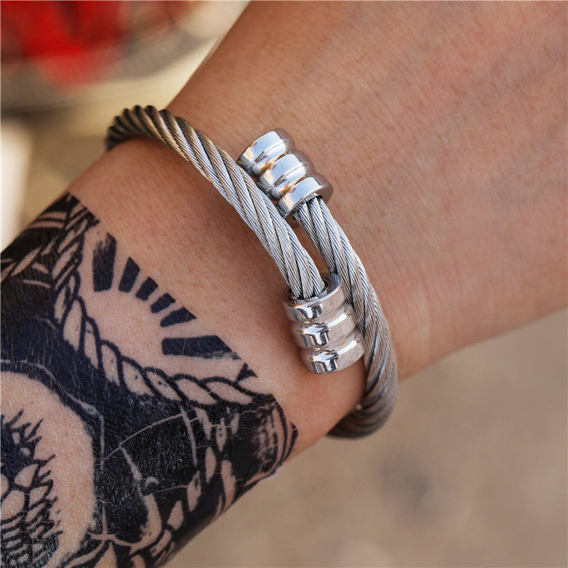 Retro personalized stainless steel wrapped geometric bracelet